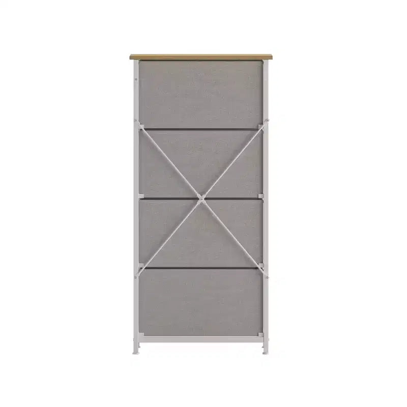 4 Drawer Storage Dresser with Cast Iron Frame, Wood Top and Easy Pull Fabric Drawers with Wooden Handles
