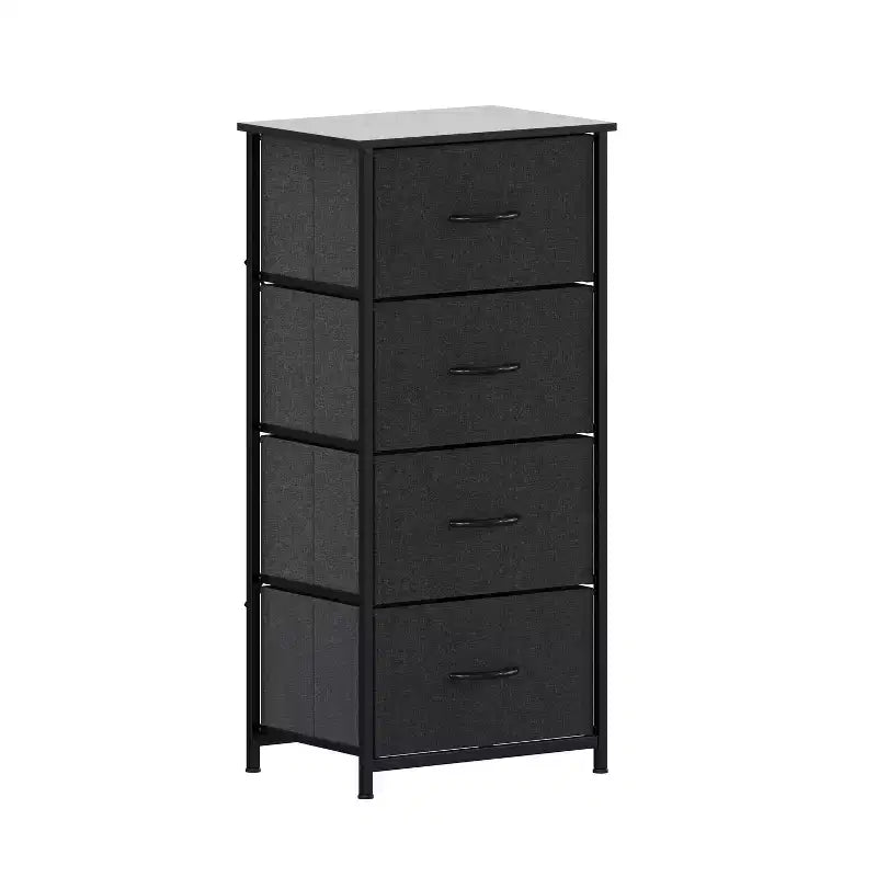 4 Drawer Storage Dresser with Cast Iron Frame, Wood Top and Easy Pull Fabric Drawers with Wooden Handles