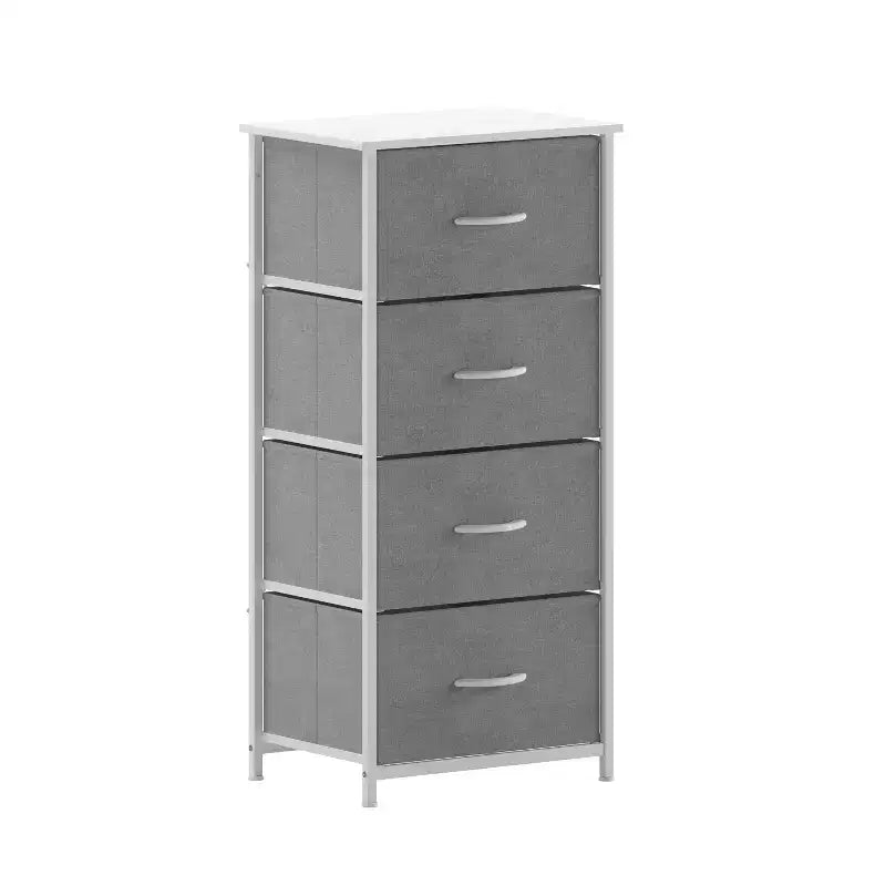 4 Drawer Storage Dresser with Cast Iron Frame, Wood Top and Easy Pull Fabric Drawers with Wooden Handles