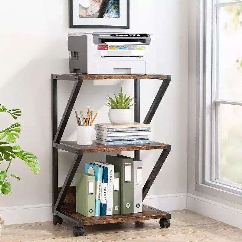 3-Tier Rolling Cart on Wheels – Industrial Storage Shelf, Particle Board