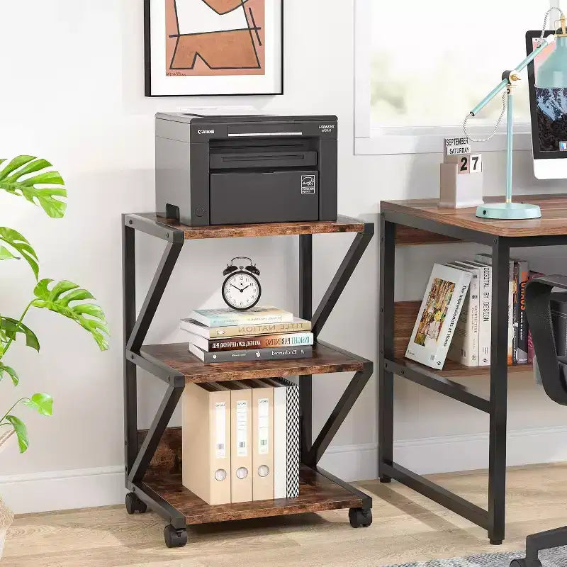 3-Tier Rolling Cart on Wheels – Industrial Storage Shelf, Particle Board