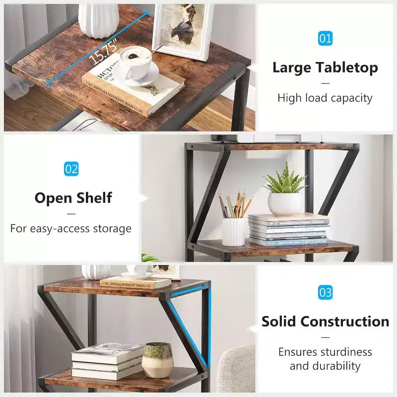 3-Tier Rolling Cart on Wheels – Industrial Storage Shelf, Particle Board