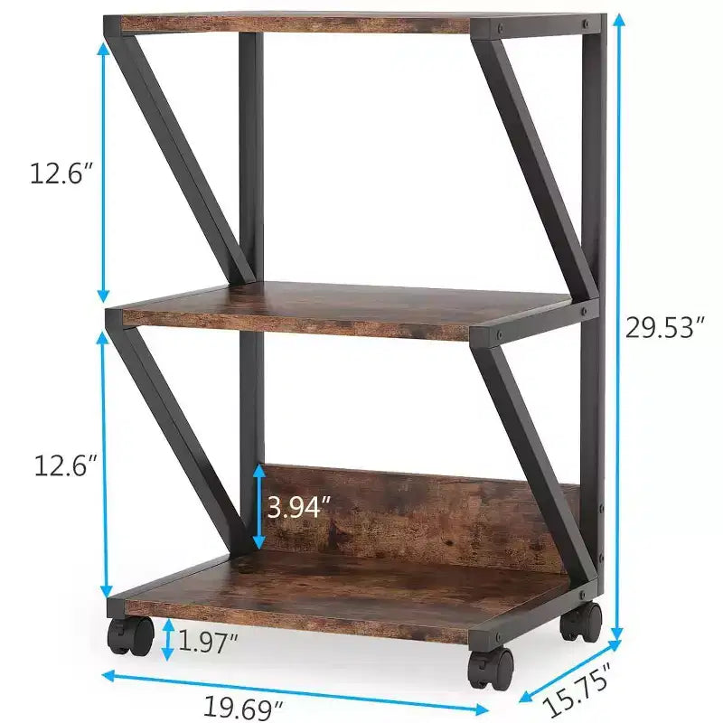 3-Tier Rolling Cart on Wheels – Industrial Storage Shelf, Particle Board