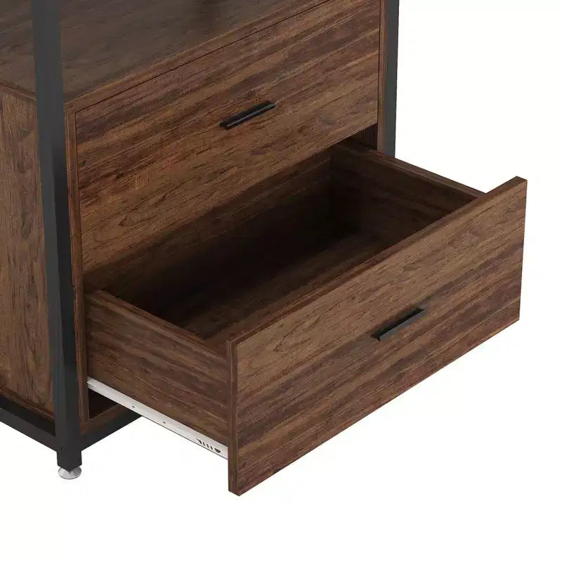4-Tier Bookshelf with 2 Drawers – Metal Frame, Particle Board, 60"H