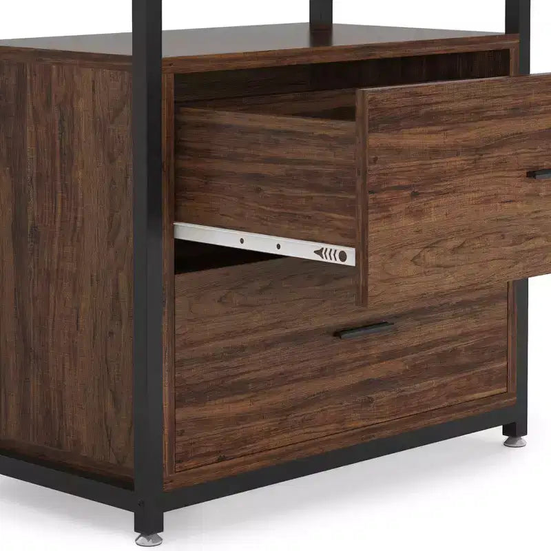 4-Tier Bookshelf with 2 Drawers – Metal Frame, Particle Board, 60"H