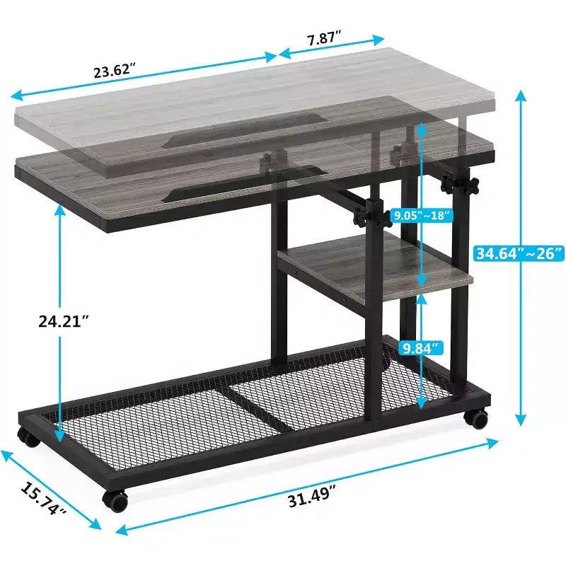 Height Adjustable End Table, C-Type Side Table with Wheels