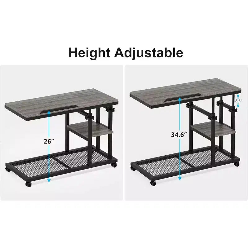 Height Adjustable End Table, C-Type Side Table with Wheels