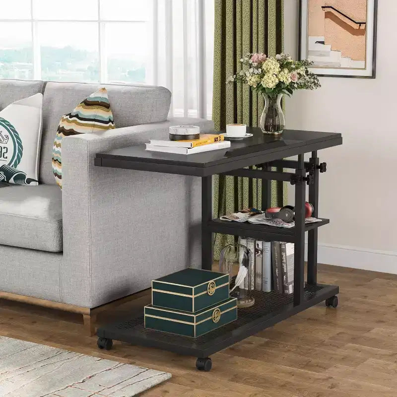 Height Adjustable End Table, C-Type Side Table with Wheels