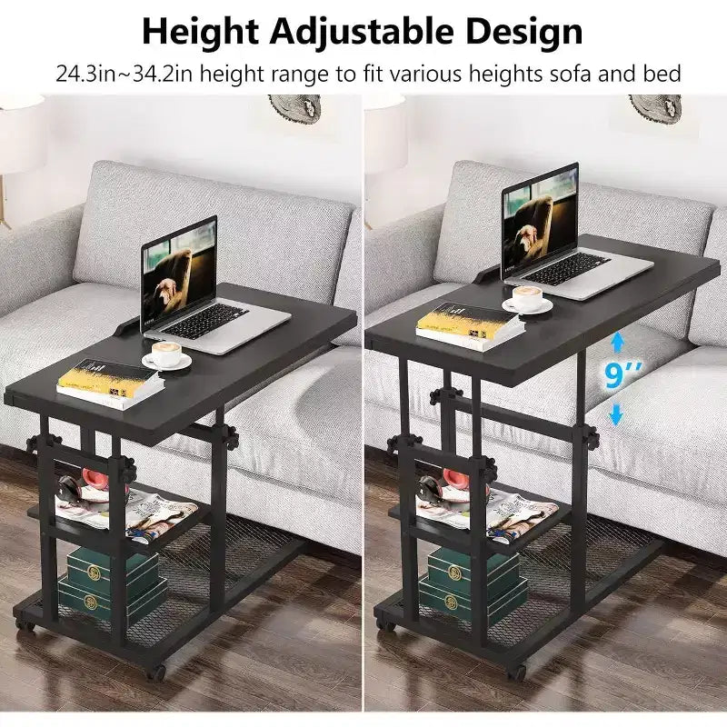 Height Adjustable End Table, C-Type Side Table with Wheels
