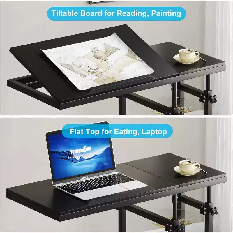 Height Adjustable End Table, C-Type Side Table with Wheels