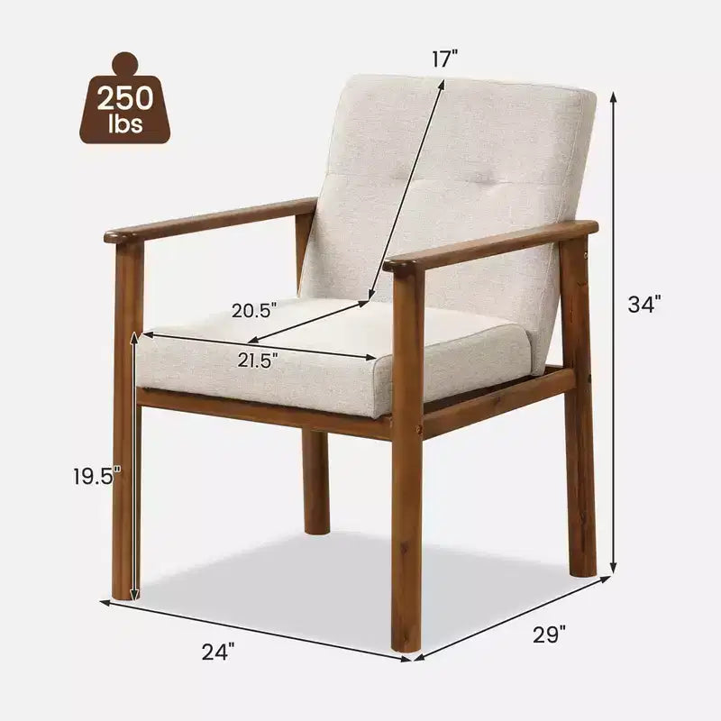 Modern Accent Chair Upholstered Linen Fabric Armchair with Solid Wood Legs