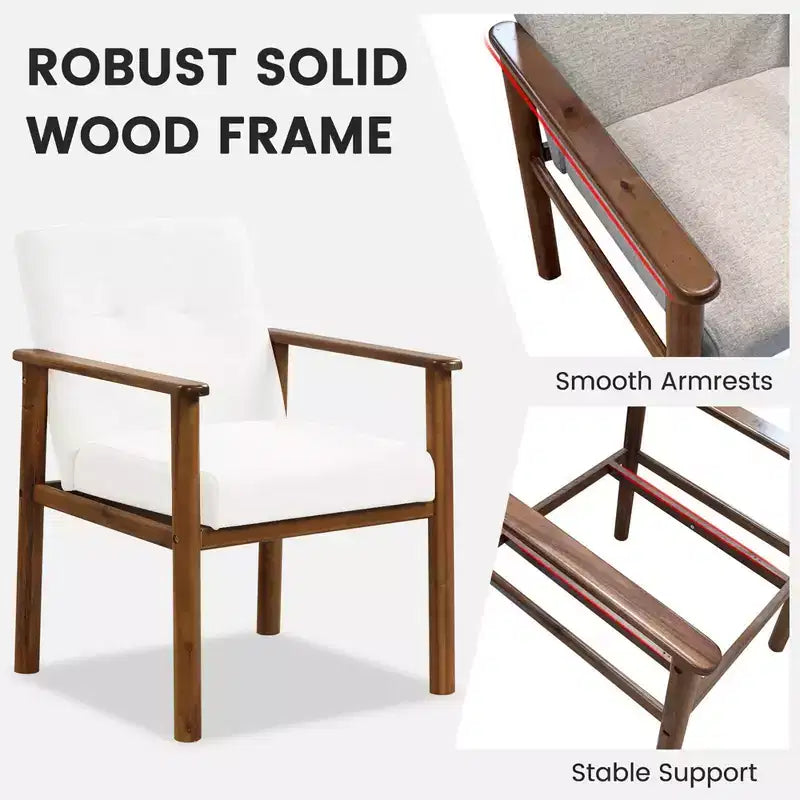 Modern Accent Chair Upholstered Linen Fabric Armchair with Solid Wood Legs