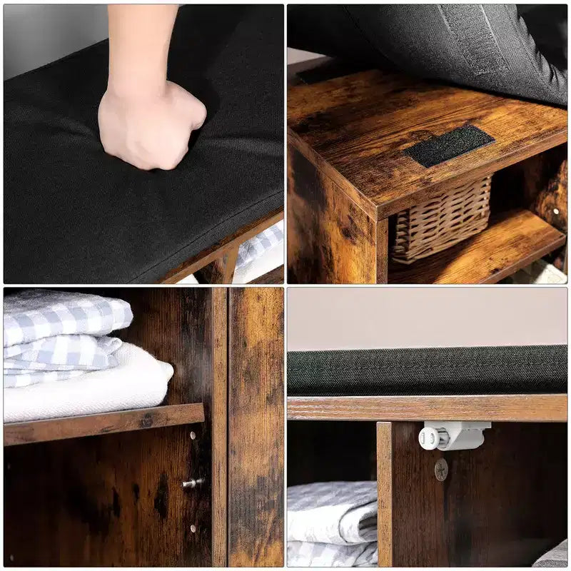 Storage Bench with Cupboard and 9 Open Compartments 11.8 x 43.3 x 18.9 Inches Rustic Brown