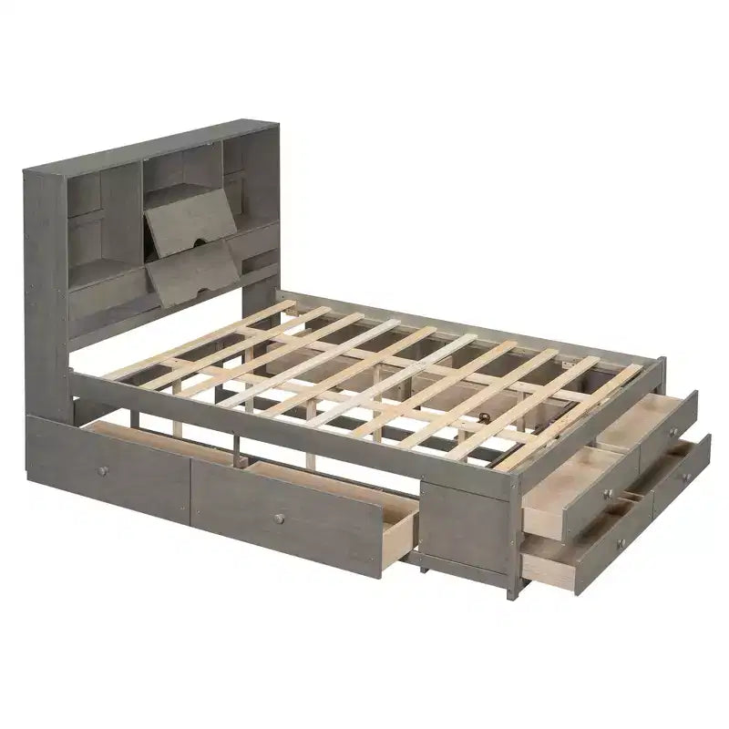Podestbett in Queen-Size mit Ablage und 8 Schubladen, einfache Montage