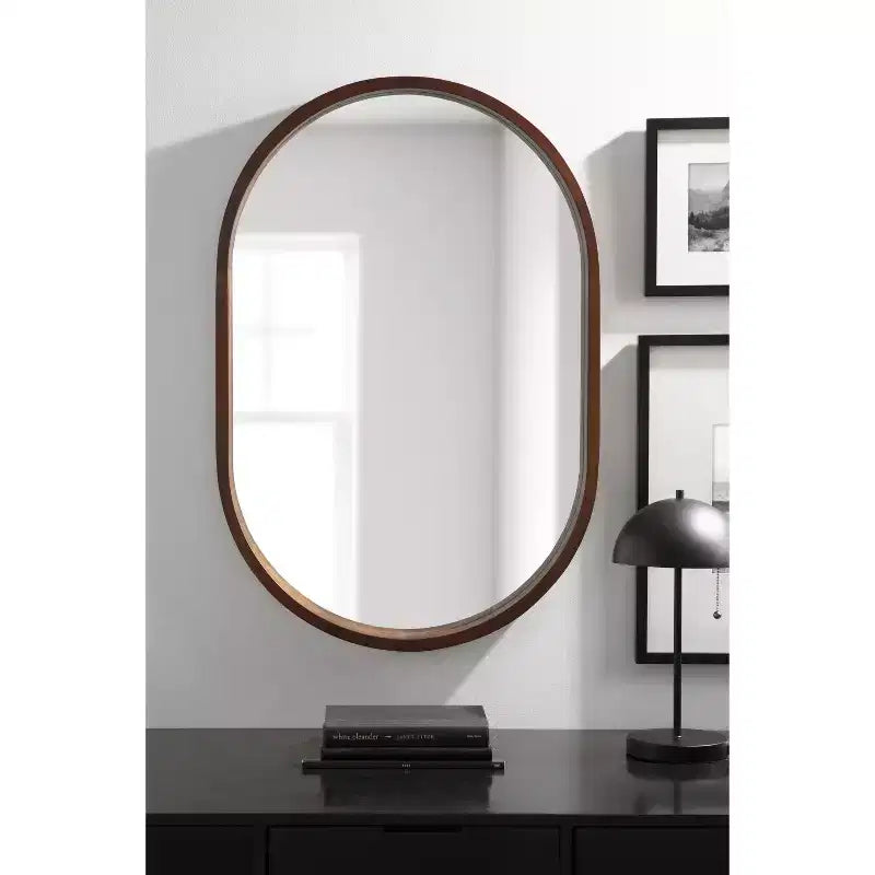 Wood Capsule Mirror, 24x36, Walnut Brown