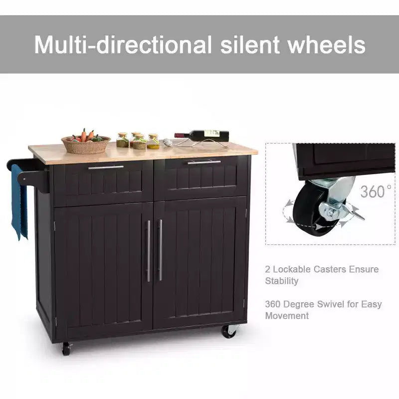 Rolling Kitchen Cart Island – Heavy Duty Storage Trolley with Drawers & Cabinet