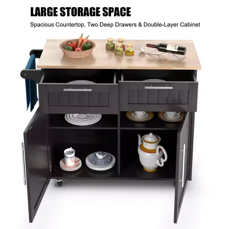 Rolling Kitchen Cart Island – Heavy Duty Storage Trolley with Drawers & Cabinet