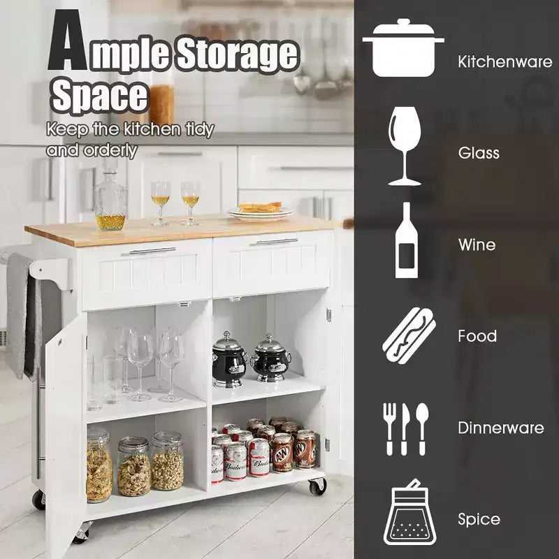 Rolling Kitchen Cart Island – Heavy Duty Storage Trolley with Drawers & Cabinet