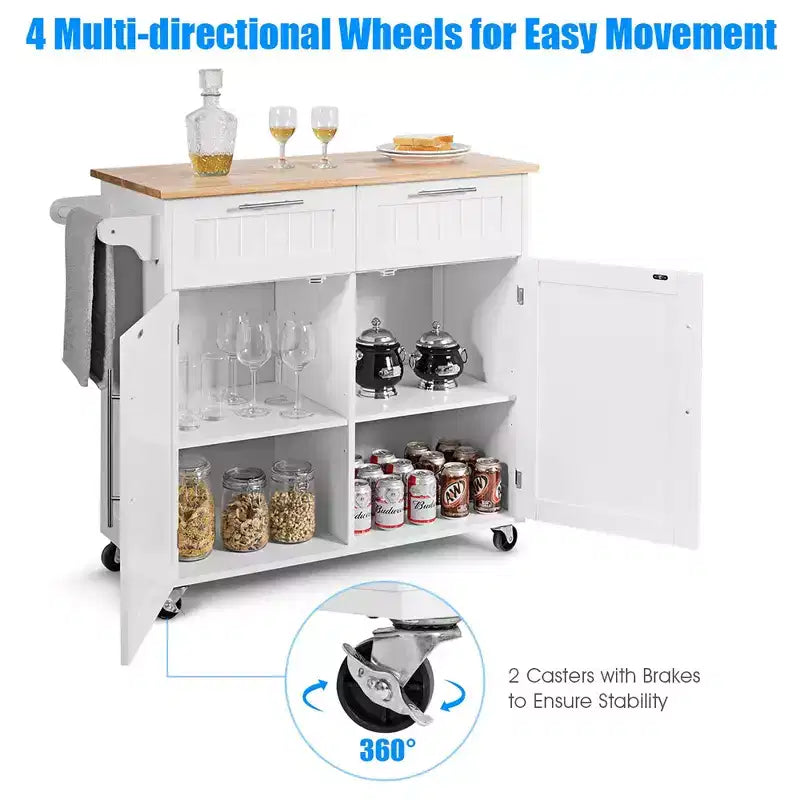 Rolling Kitchen Cart Island – Heavy Duty Storage Trolley with Drawers & Cabinet