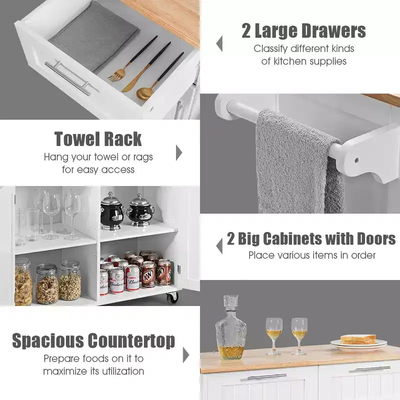 Rolling Kitchen Cart Island – Heavy Duty Storage Trolley with Drawers & Cabinet