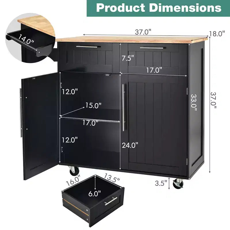 Rolling Kitchen Cart Island – Heavy Duty Storage Trolley with Drawers & Cabinet