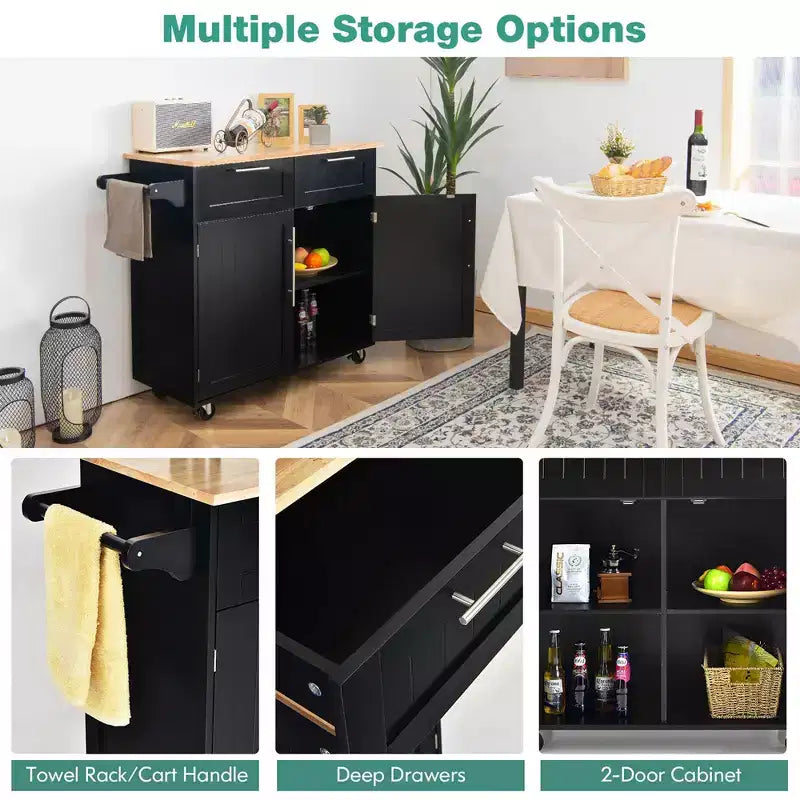 Rolling Kitchen Cart Island – Heavy Duty Storage Trolley with Drawers & Cabinet