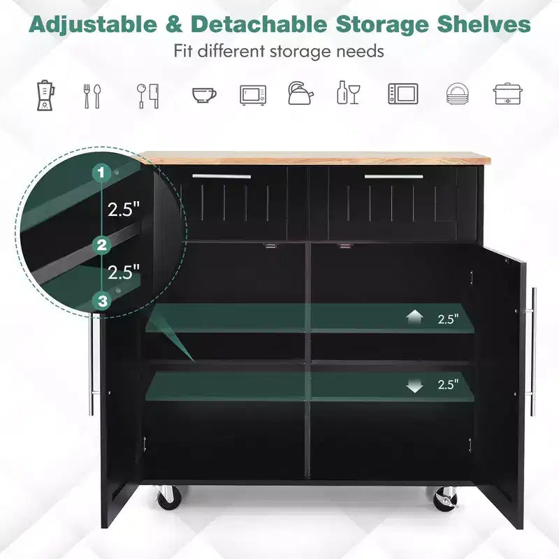 Rolling Kitchen Cart Island – Heavy Duty Storage Trolley with Drawers & Cabinet