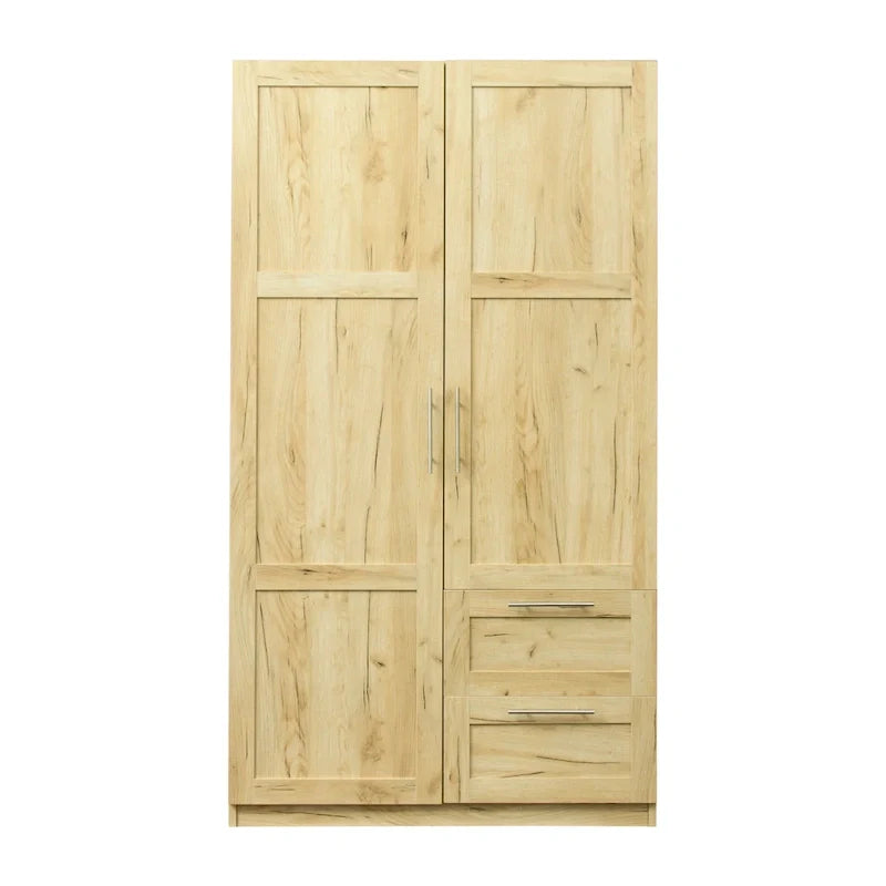Weißer Kleiderschrank aus Holz mit Türen, Schubladen und Kleiderstange