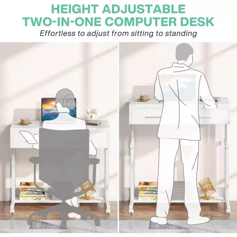 Portable Desk with Drawers – Mobile Laptop Desk on Wheels for Home Office