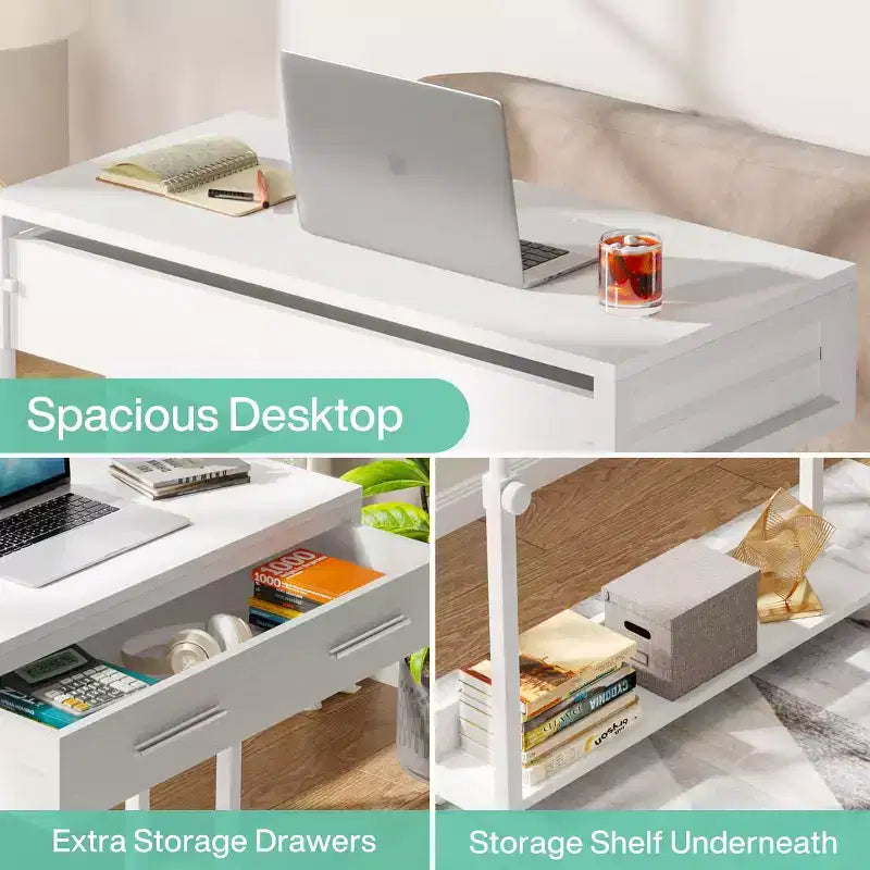 Portable Desk with Drawers – Mobile Laptop Desk on Wheels for Home Office
