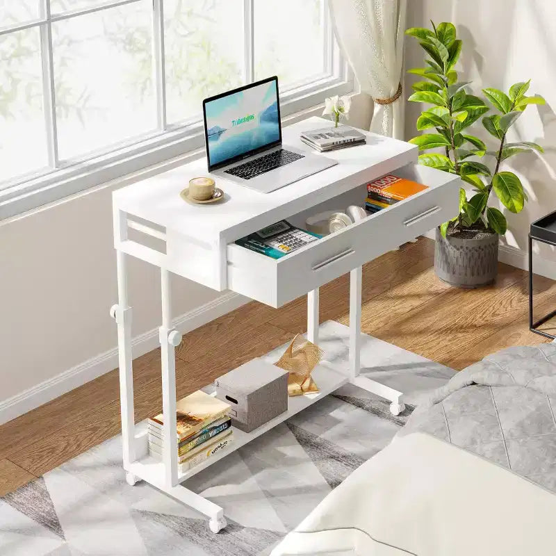 Portable Desk with Drawers – Mobile Laptop Desk on Wheels for Home Office