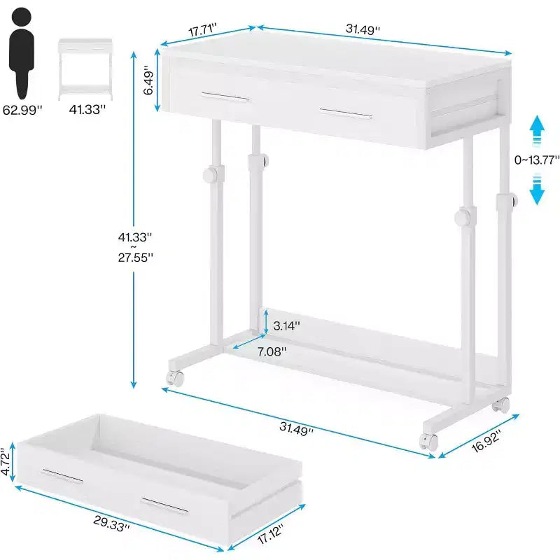 Portable Desk with Drawers – Mobile Laptop Desk on Wheels for Home Office