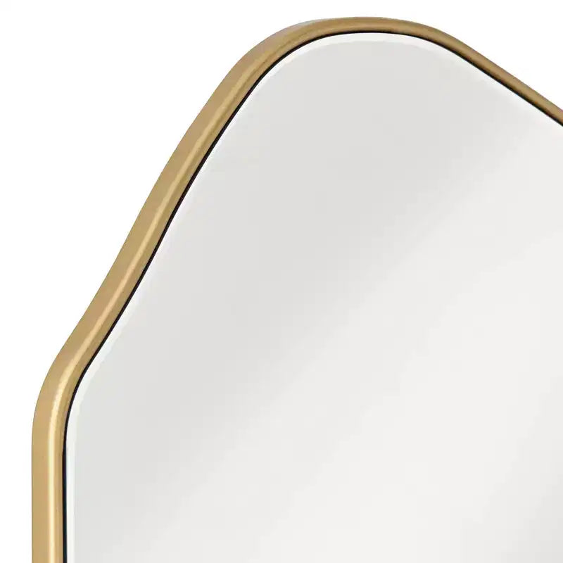 Arch Top Vanity Wall Mirror – Beveled Glass, Gold Wood Frame, 26" Wide