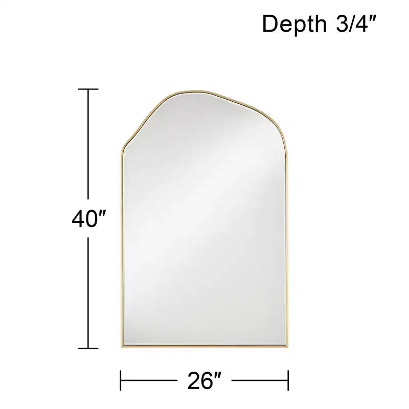 Arch Top Vanity Wall Mirror – Beveled Glass, Gold Wood Frame, 26" Wide