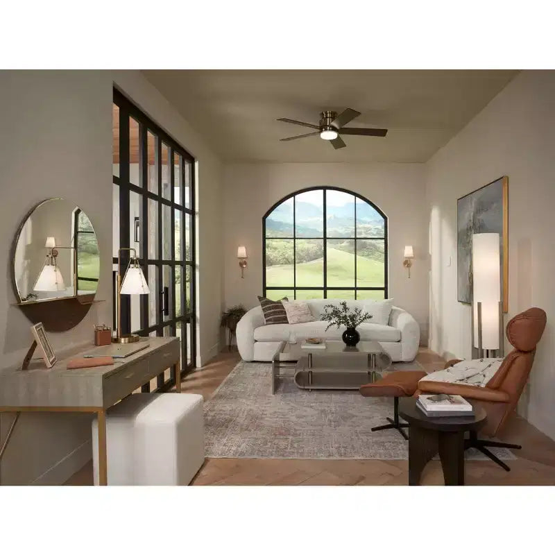 Loft Round Vanity Wall Mirror with Gold Shelf – Beveled Glass, Brown Wood Frame, 31.5" Wide