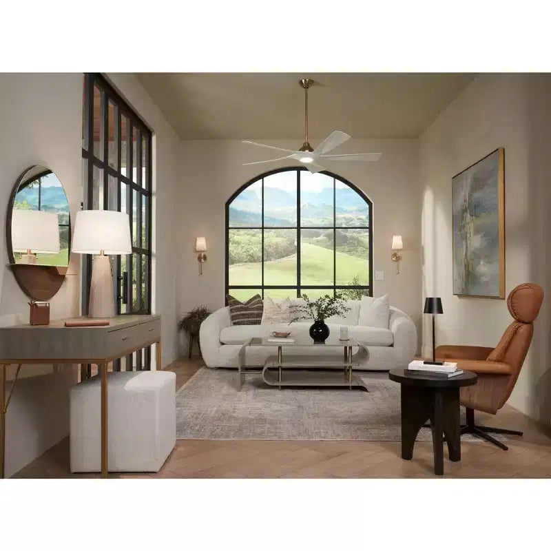 Loft Round Vanity Wall Mirror with Gold Shelf – Beveled Glass, Brown Wood Frame, 31.5" Wide