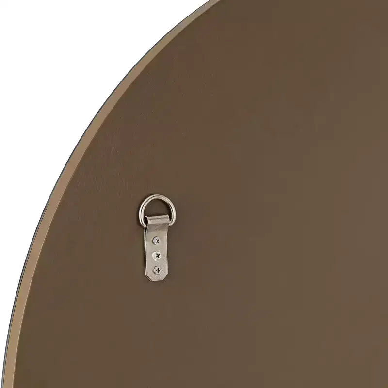 Loft Round Vanity Wall Mirror with Gold Shelf – Beveled Glass, Brown Wood Frame, 31.5" Wide