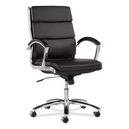 Alera Alera Neratoli Mid-Back Slim Profile Chair, Faux Leather, Supports Up to 275 lb, Black Seat/Back, Chrome Base