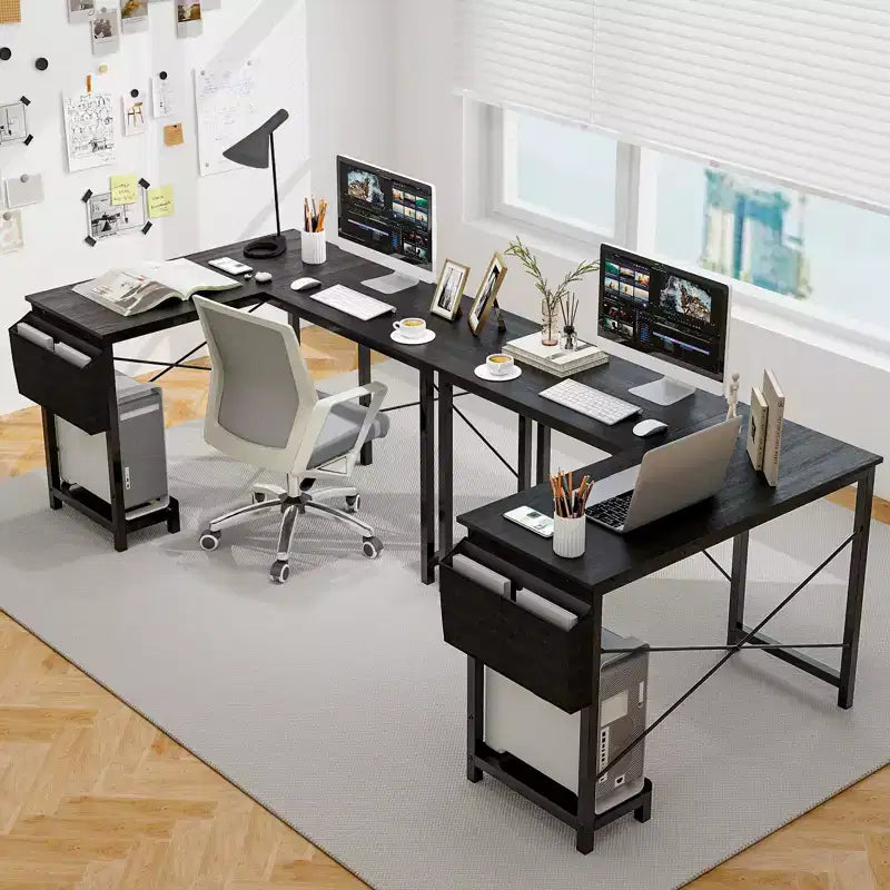 Reversible L-Shaped Computer Desk – Storage Bag, Host Stand, Dark Gray