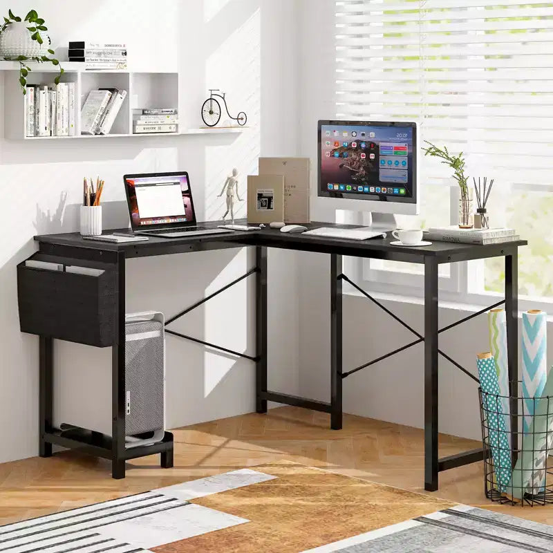 Reversible L-Shaped Computer Desk – Storage Bag, Host Stand, Dark Gray
