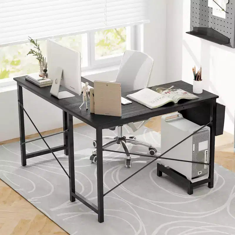 Reversible L-Shaped Computer Desk – Storage Bag, Host Stand, Dark Gray