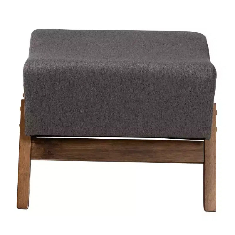 Mid-Century Modern Fabric Wood Ottoman – Bent Seat, Angled Legs, Foam Padded
