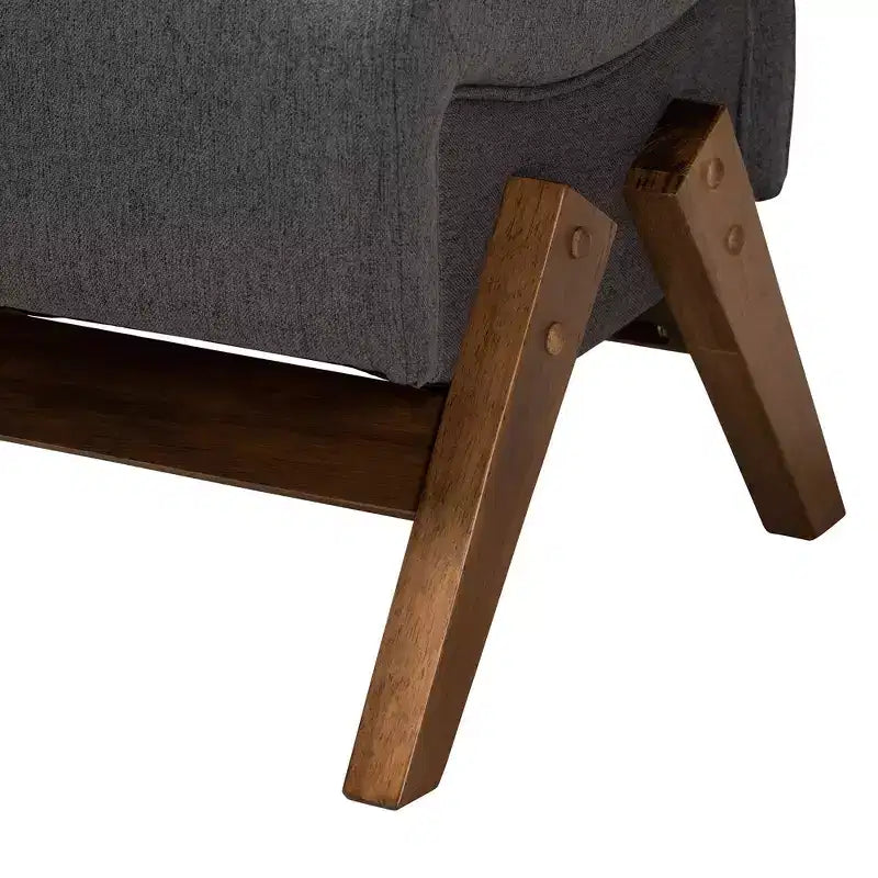 Mid-Century Modern Fabric Wood Ottoman – Bent Seat, Angled Legs, Foam Padded