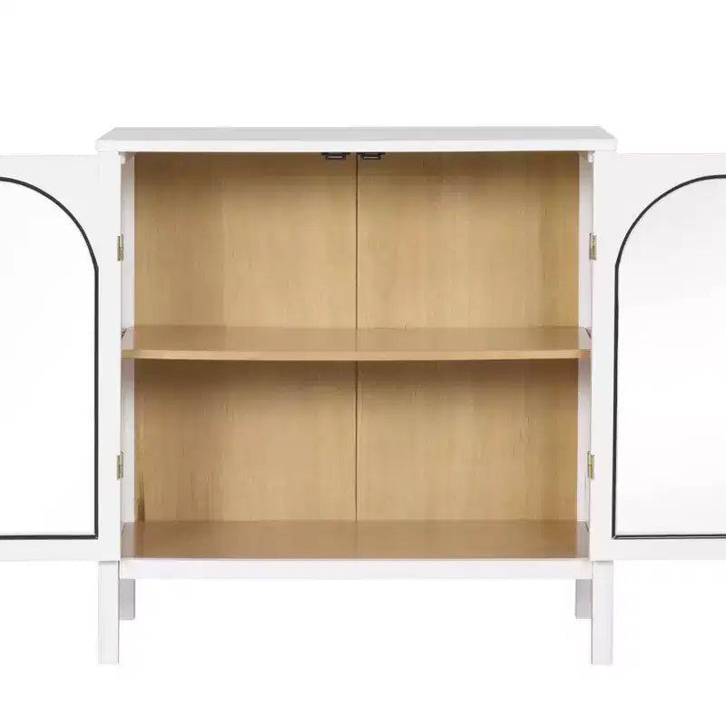 Wood and Glass Door Storage Cabinet – 2 Doors, Fixed Interior Shelf
