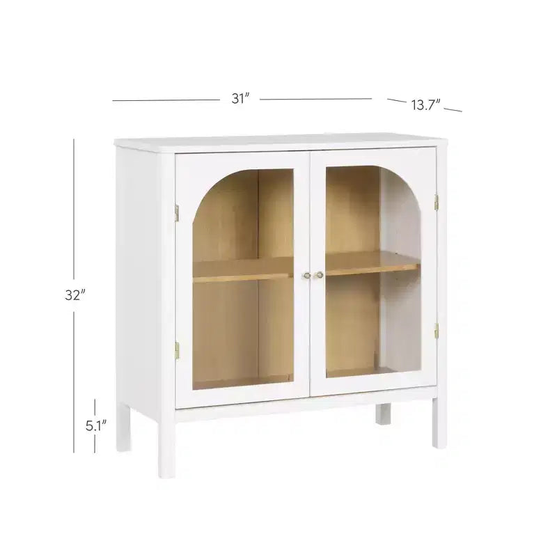 Wood and Glass Door Storage Cabinet – 2 Doors, Fixed Interior Shelf