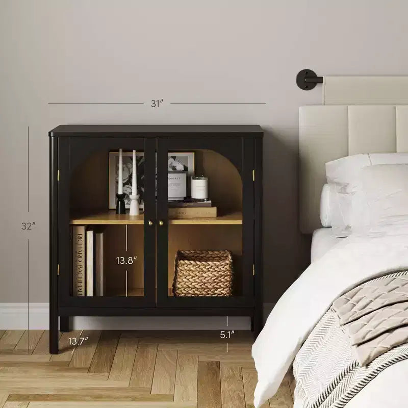Wood and Glass Door Storage Cabinet – 2 Doors, Fixed Interior Shelf