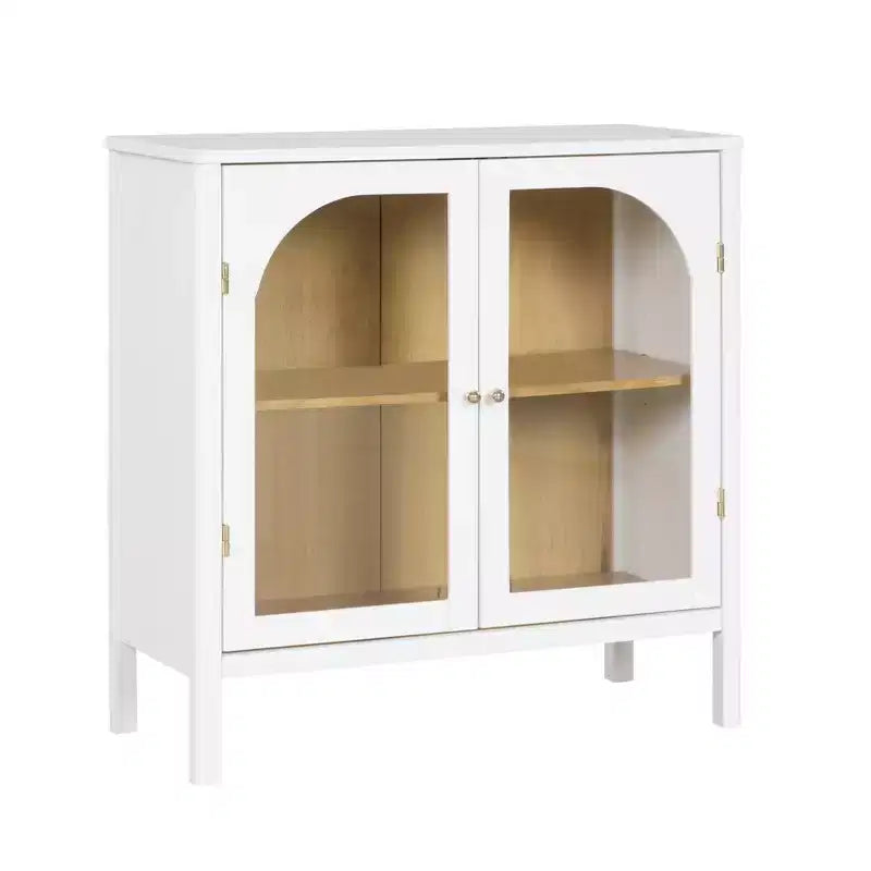 Wood and Glass Door Storage Cabinet – 2 Doors, Fixed Interior Shelf