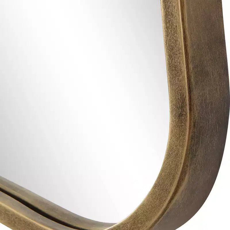Antiqued Gold Curvy Vanity Wall Mirror, 28x36 – Iron Frame, Non-Beveled Glass