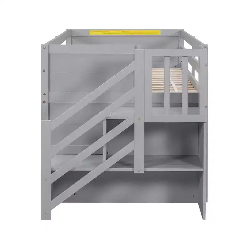 94,6L x 42,3B bed van massief hout in eenpersoonsformaat, laag hoogslaperbed met trap, lade en plank, modern en strak ontwerp