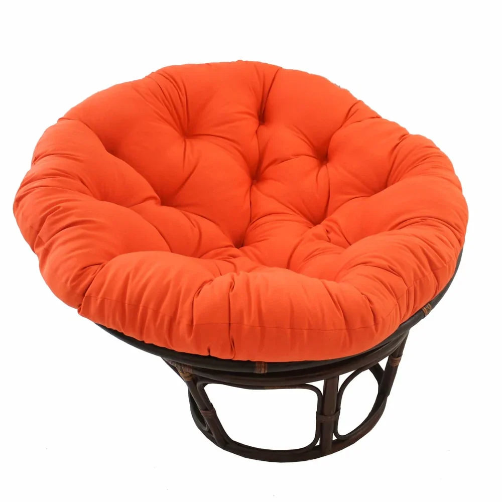 Bali Rattan-Papasan-Sessel mit 42-Zoll-Durchmesser und Köperstoffkissen